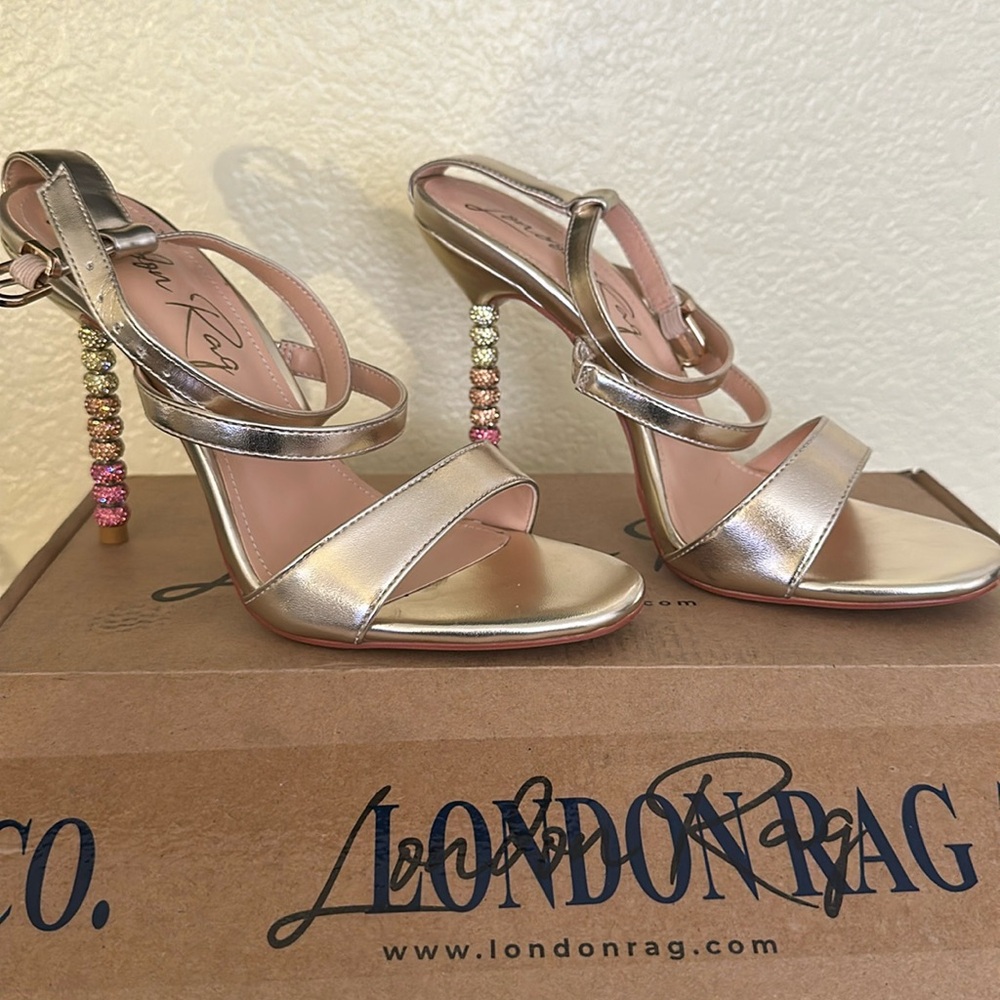 NWT gold London Rag gem heels.